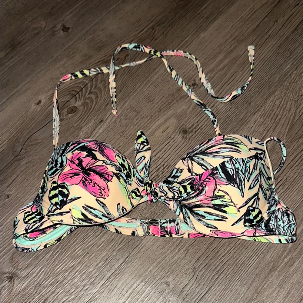 Xhilaration Floral Bikini Top - Pink and Green